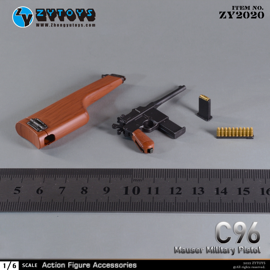 ZYTOYS ZY2020 1/6比例兵人配件 C96毛瑟军用手枪 驳壳枪 (图7)