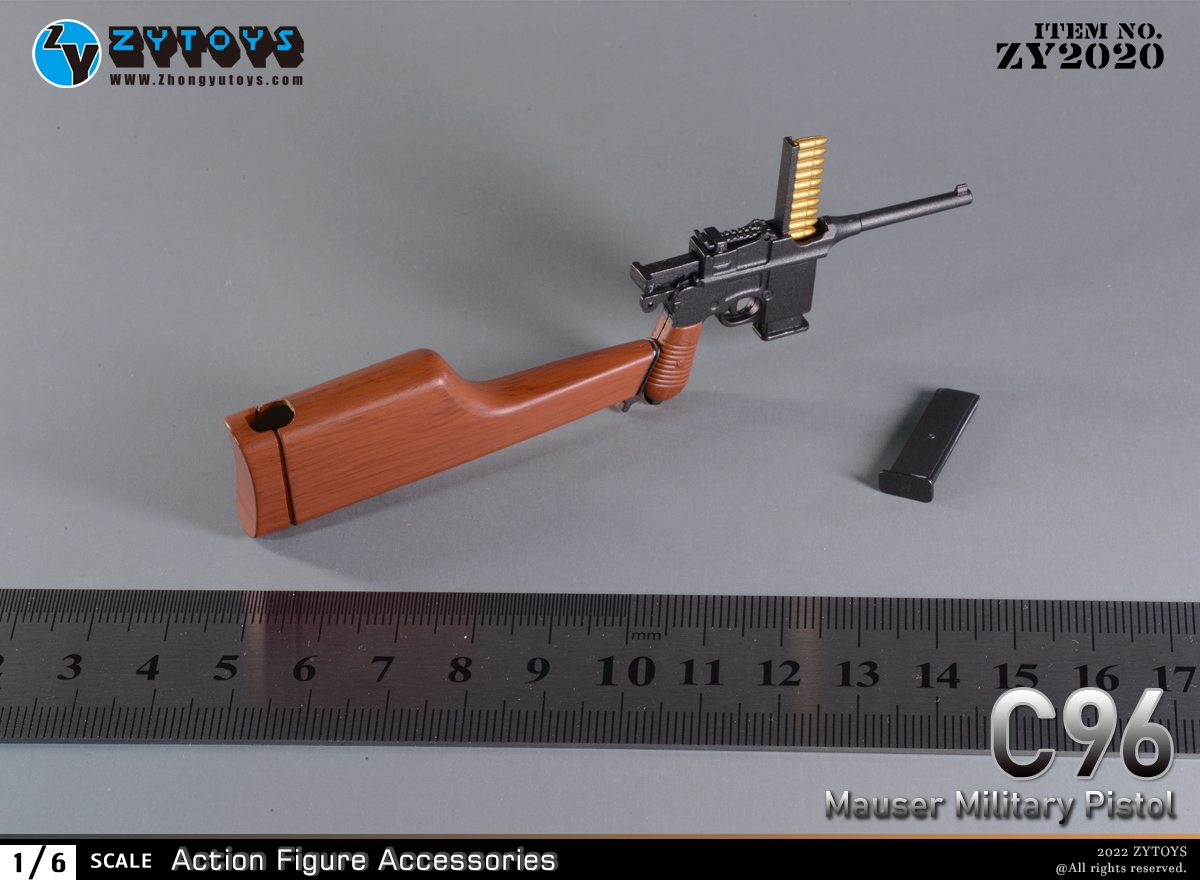 ZYTOYS ZY2020 1/6比例兵人配件 C96毛瑟军用手枪 驳壳枪 (图4)