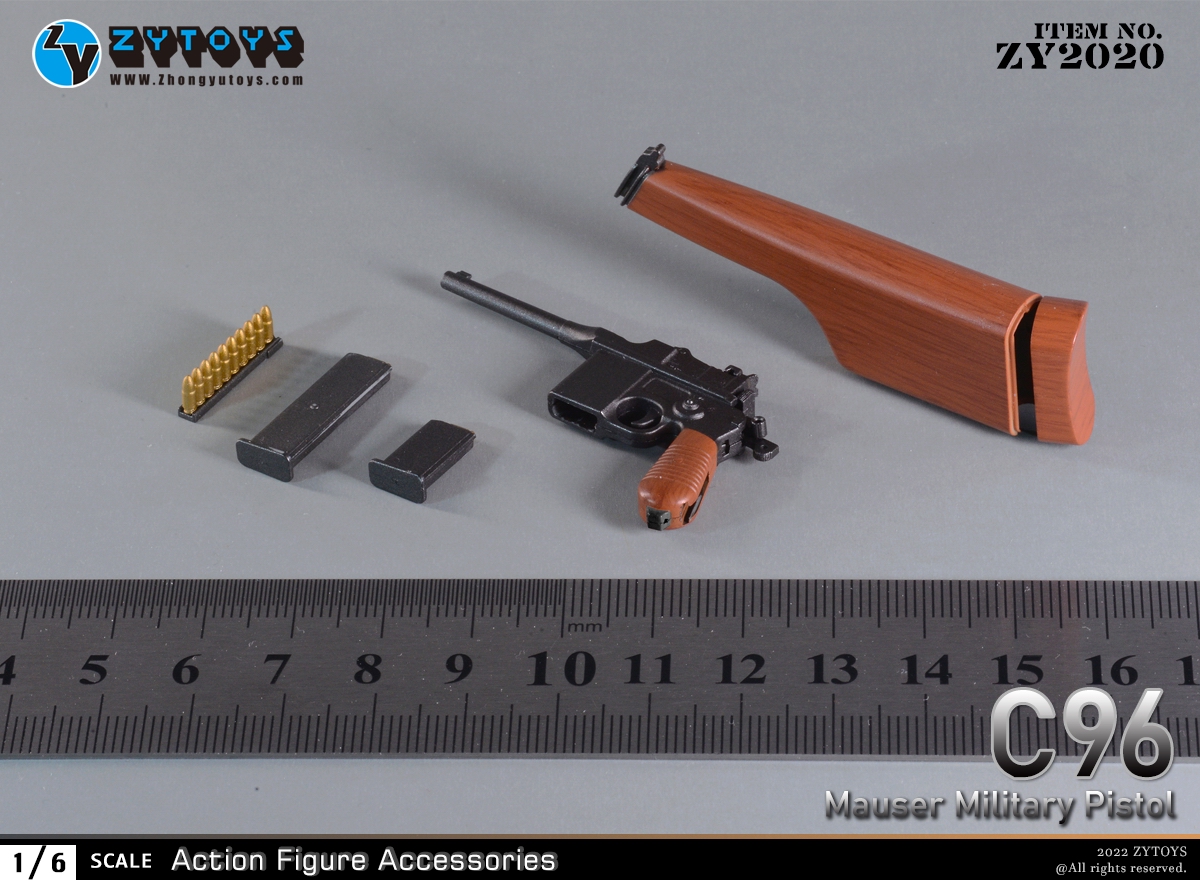 ZYTOYS ZY2020 1/6比例兵人配件 C96毛瑟军用手枪 驳壳枪 (图2)