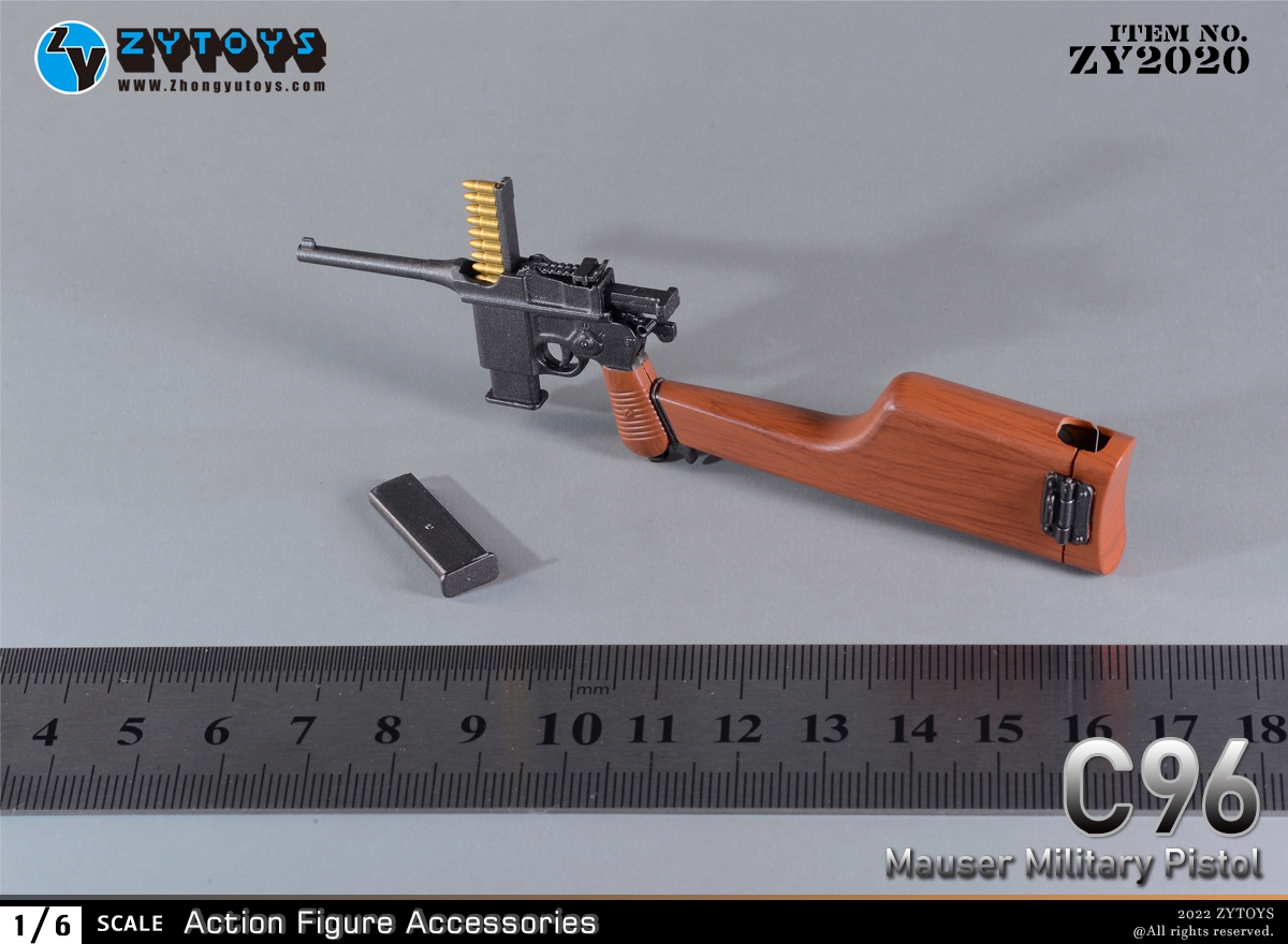 ZYTOYS ZY2020 1/6比例兵人配件 C96毛瑟军用手枪 驳壳枪 (图1)