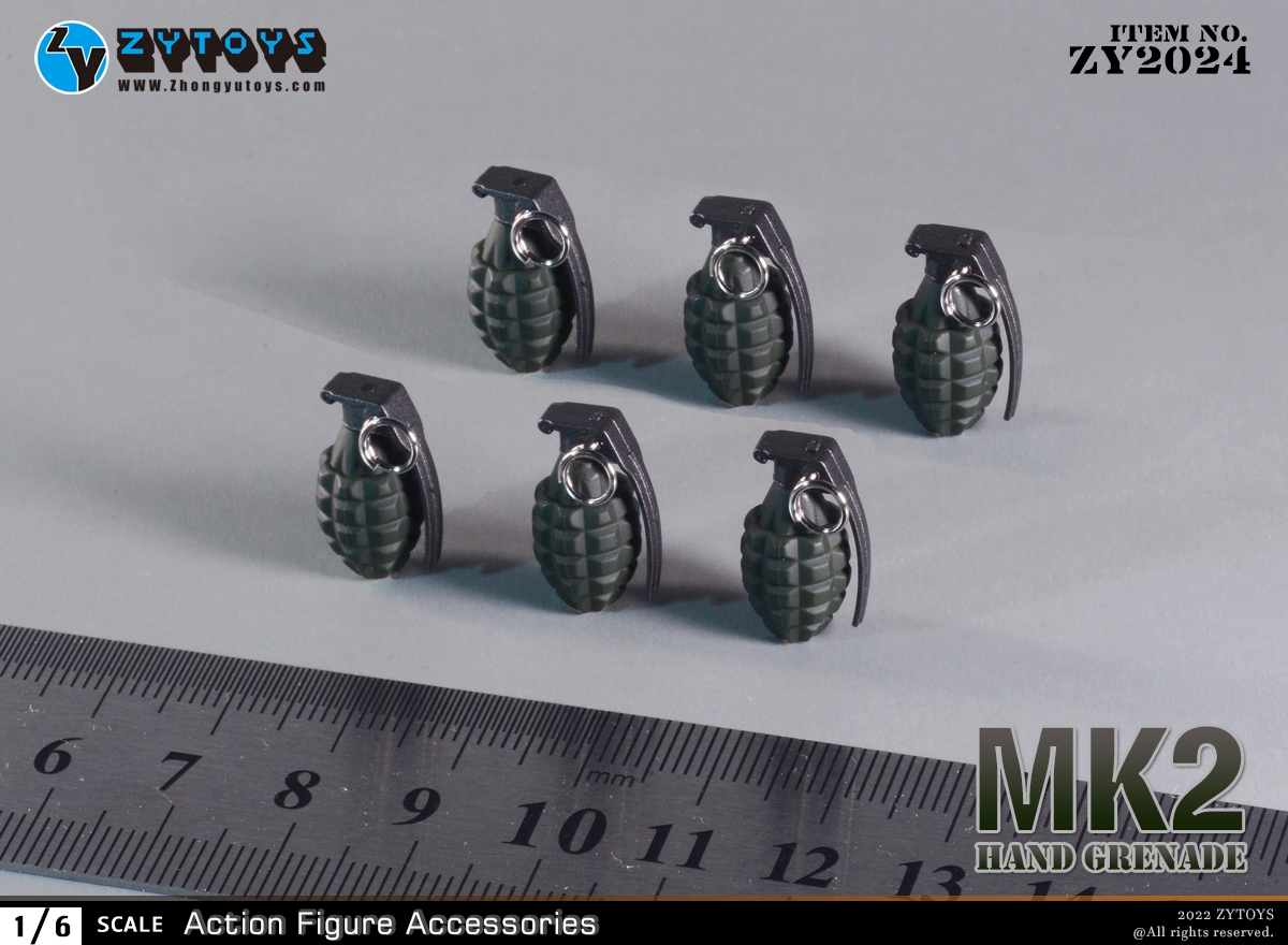 ZYTOYS ZY2024 1/6比例兵人配件 美军MK2手榴弹 模型(图3)