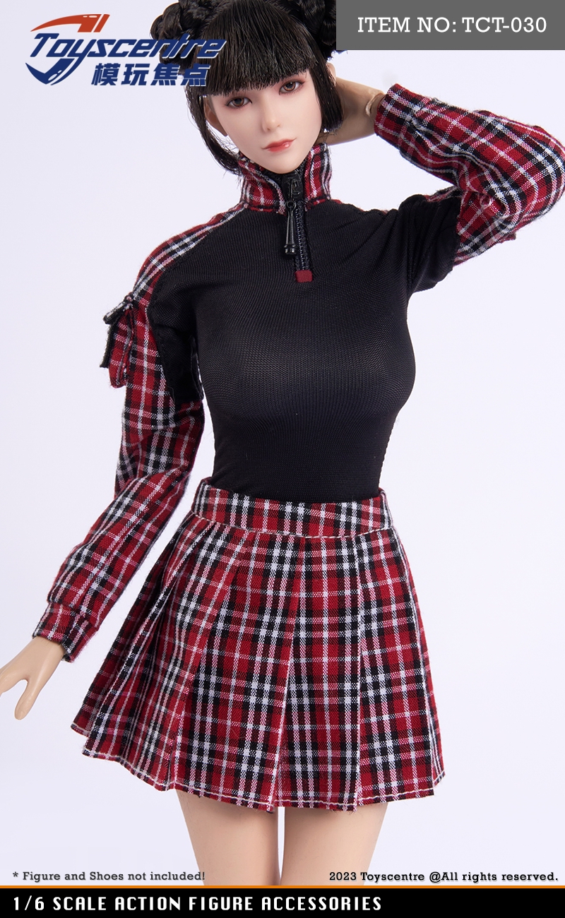 TCT-030 女款 1/6 红色格仔 上衣+JK 裙子套装 (图3)