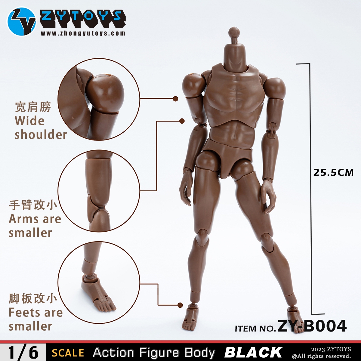 ZYTOYS 1/6 男款 BODY 素体 ZY-B003&004改款版 黑肤色 窄肩&宽肩(图10)