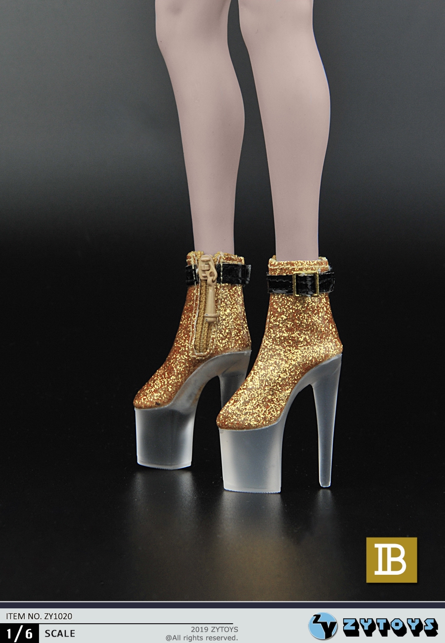 ZY1020 女装 1/6 金色/银色+高跟透明底 女靴(图3)