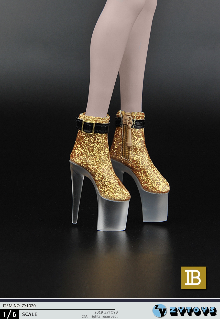 ZY1020 女装 1/6 金色/银色+高跟透明底 女靴(图4)