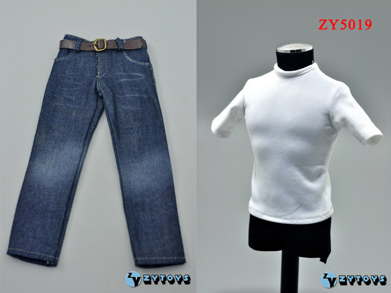 ZYTOYS 1/6 男装 白色T恤短袖+牛仔裤 ZY5019(图1)