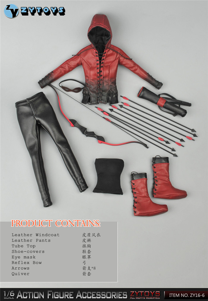 ZYTOYS - 1/6红色弓箭+女款皮衣套装 (#.ZY16-6)(图1)